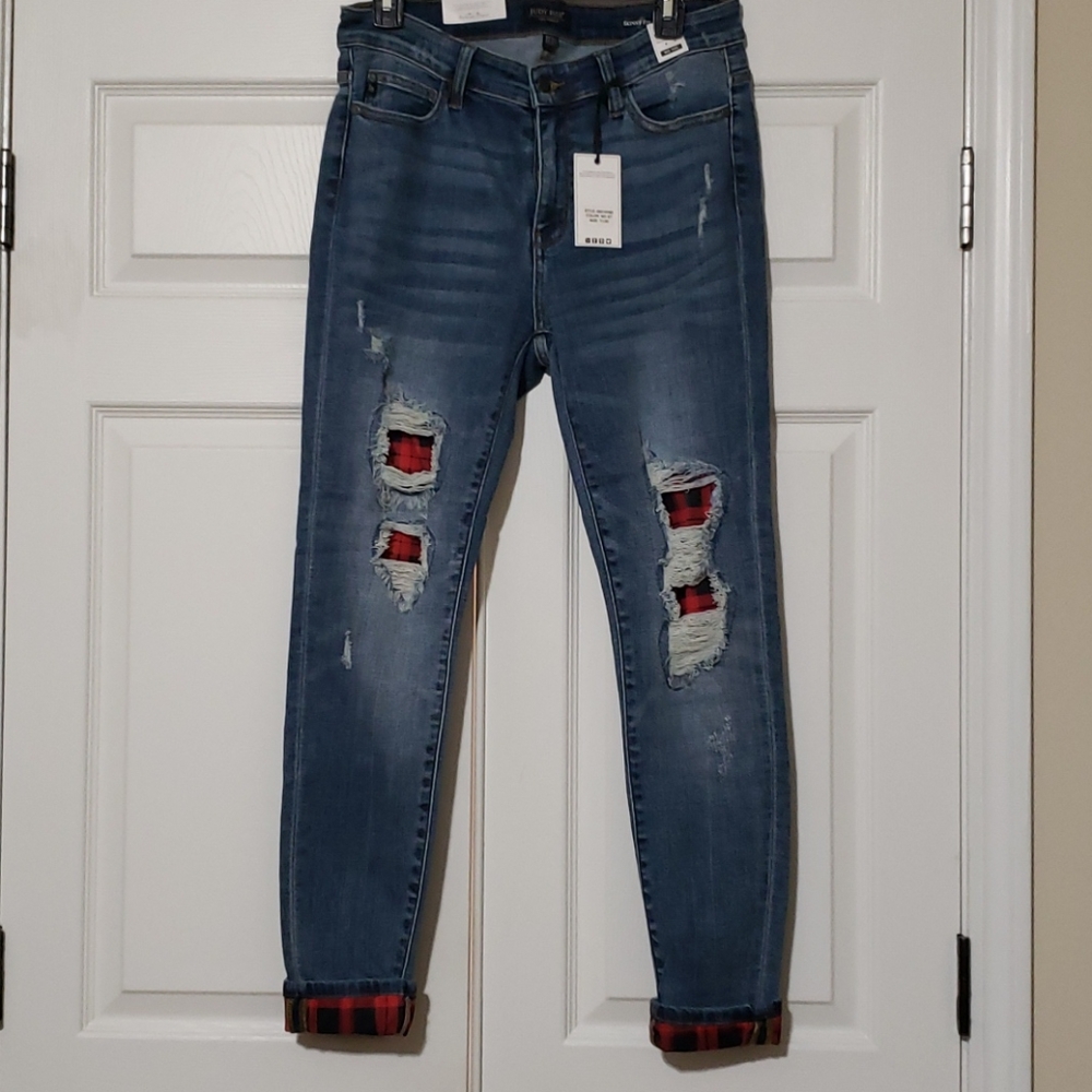 Judy Blue Buffalo plaid patch jeans